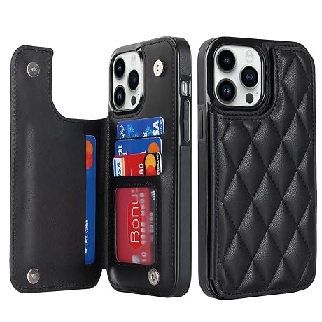 JYYVE for iPhone 15 Pro Max Case Wallet 6.7 Inch with Card Holder Premium Soft PU Leather Magnetic Clasp, Shockproof Stylish Protective Case for iPhone 15 Pro Max -Black