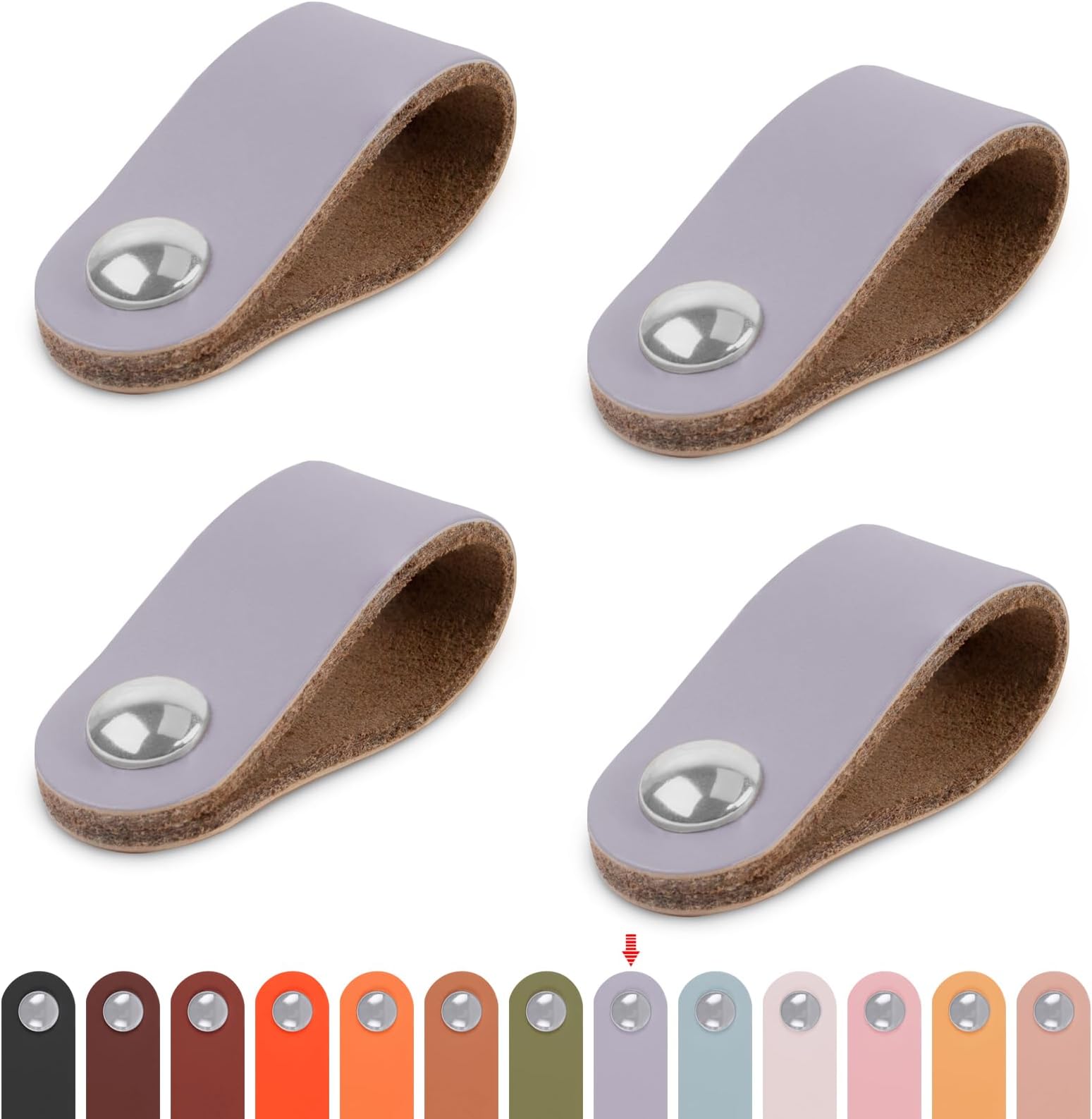 Gray Leather Drawer Pulls 4 Pack Single Hole Faux Leather Cabinet Handles Soft Dresser Knobs with Screws for Kitchen, Cabinet, Drawers, Bathroom, Dressers (After Installation: Single Hole)