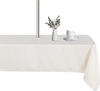 LUSHVIDA Rectangle Outdoor Tablecloth with Umbrella Hole 60x120 Inch Beige