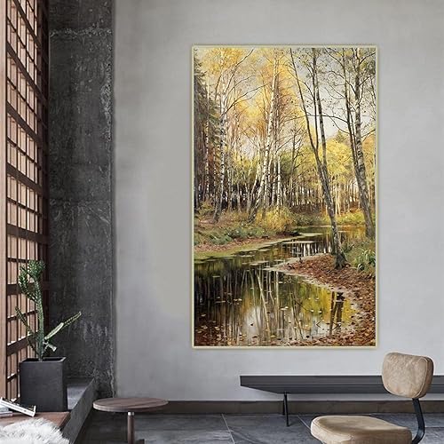 Miniatura 2 de Pinturas famosas Impresión de lienzo Peder Monsted "Otoño en el abedul" Lienzo Imagen de arte de pared para decoración de oficina 23.6x37.8 in Sin