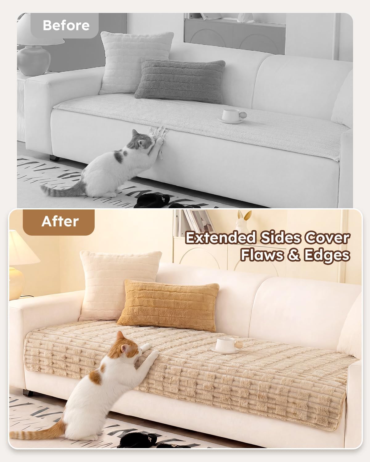 Looxii Couch Cover Sofa Cover for Dogs Non-Slip Couch Protector Pet Friendly Fuzzy Sofa Slipcover (Beige, 35.4x63in)