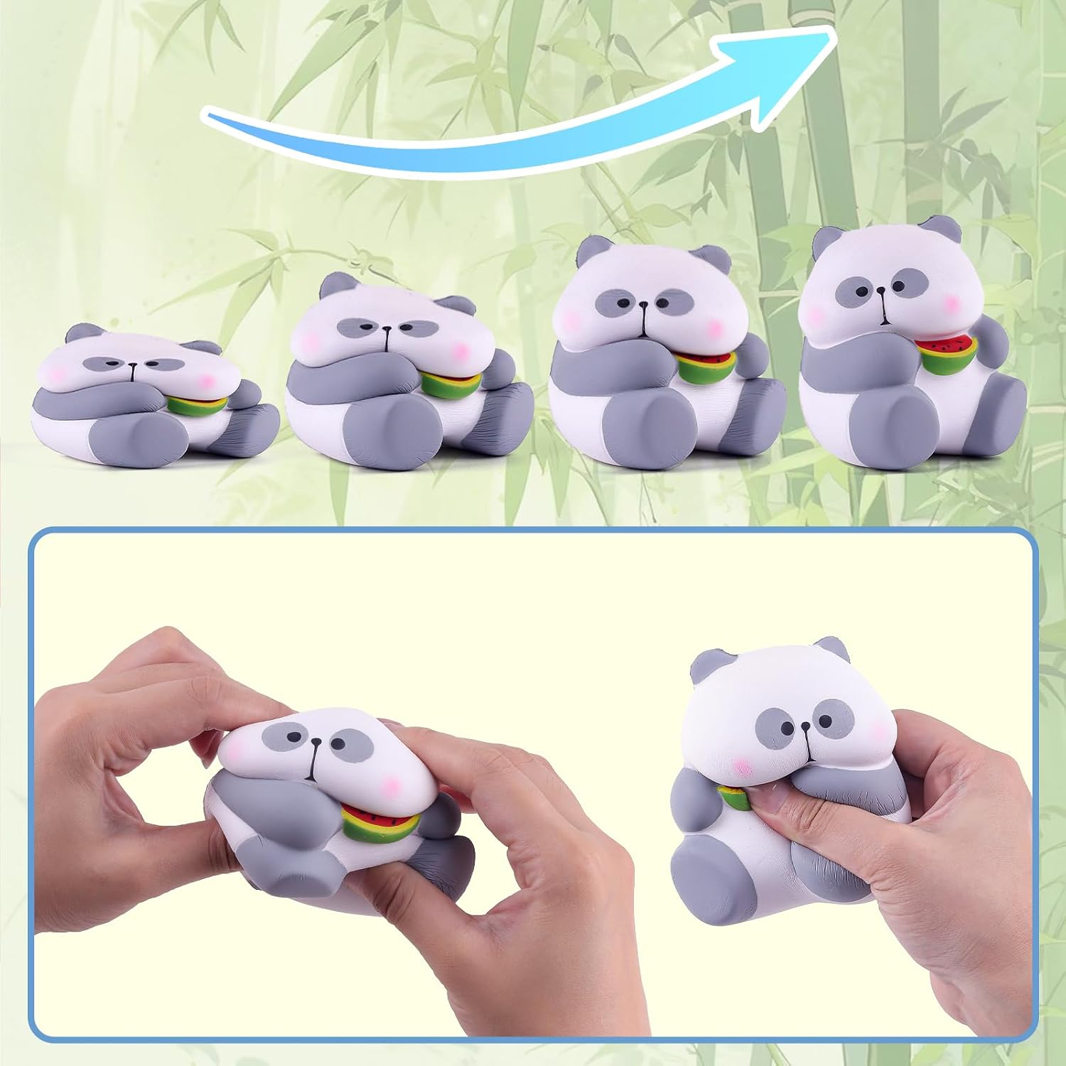 Anboor Panda Squishies Slow Rising Toys for Kids - Soft Cute Watermelon-Eating Panda Foam Squishies Jumbo Animal Fidget Sensory Toys for Party Favors