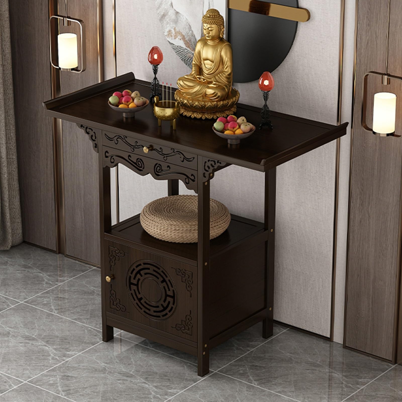 Mesa de altar personal para crear un espacio de meditación en la sala