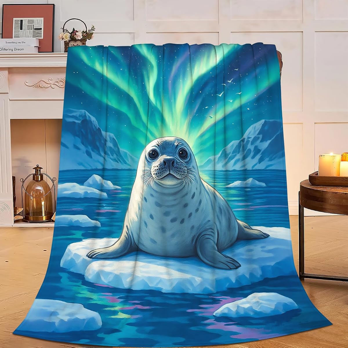 Seal Aurora Blanket Cute Seal Throw Blanket Gifts for Women Girls Fleece Fuzzy Soft Cozy Flannel Aurora Plush Warm Bedding Stuff for Kids Adults Sofa Bed Couch 40 x 50 Inch