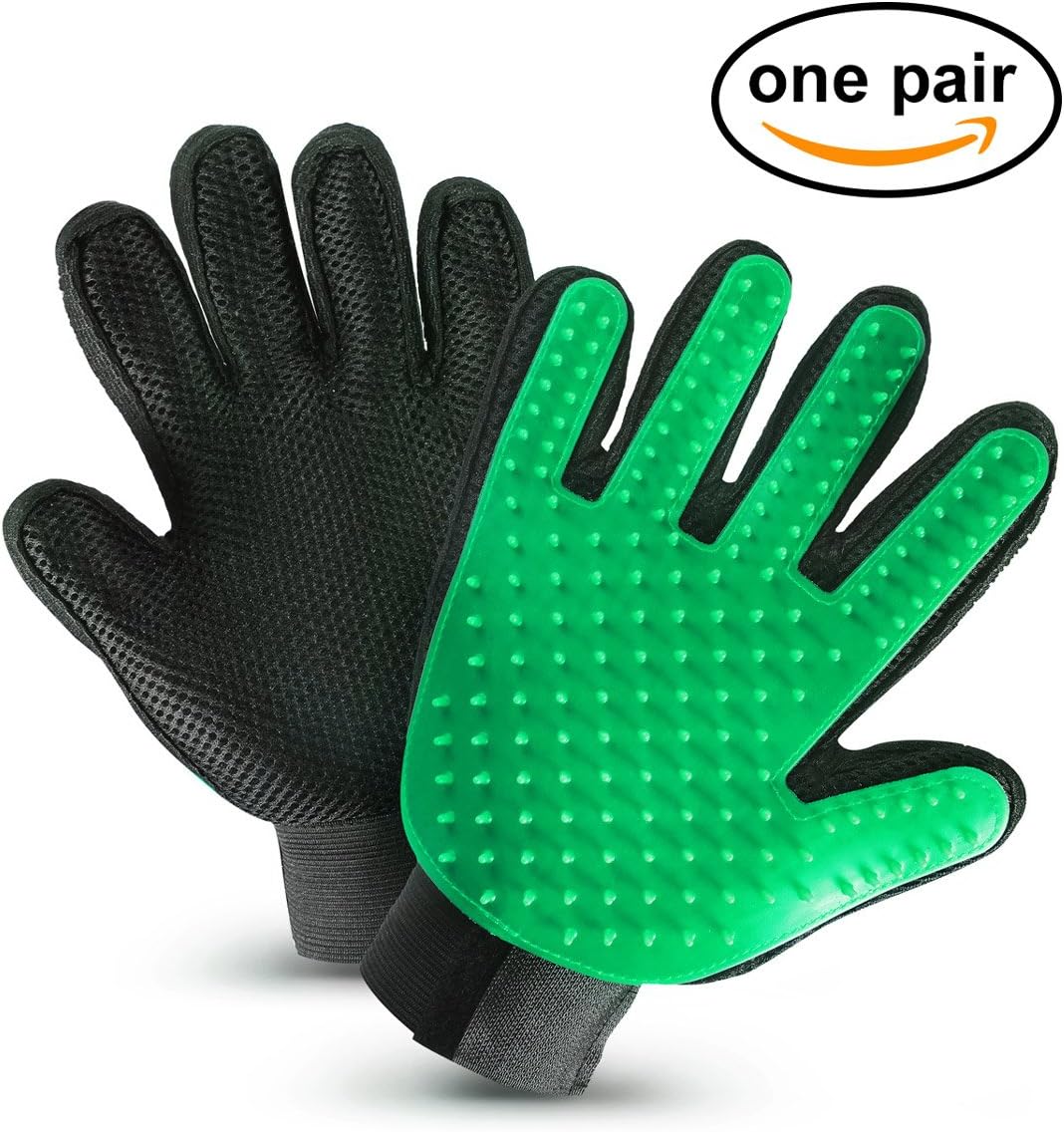 Grooming Glove Efficient Pet Hair Remover Mitt - Massage Tool with Enhanced Five Finger Design - Perfect for Dogs & Cats with Long & Short Fur Pet Grooming Tool Hair - Dog and Cat Massage Glove (green)