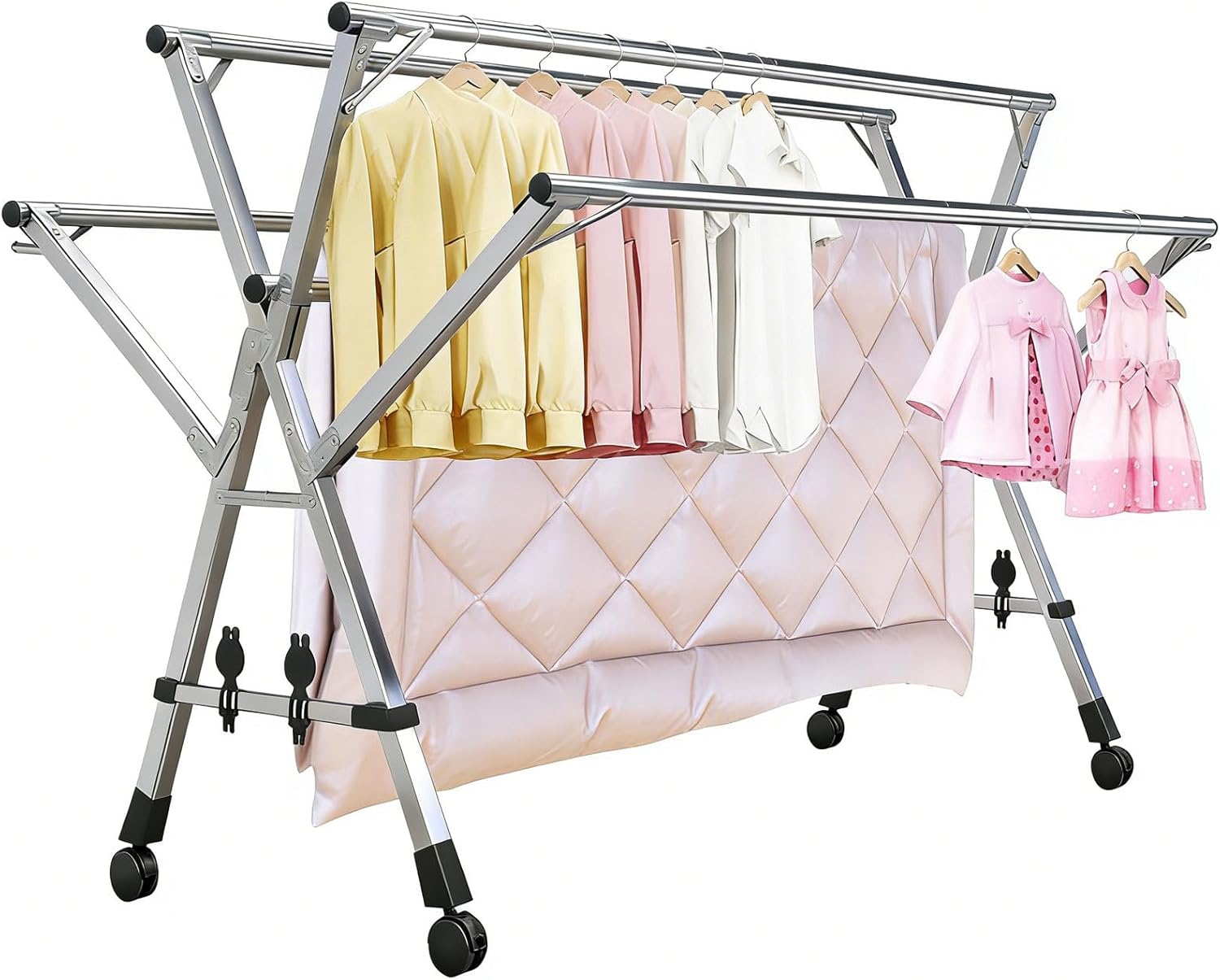 HUHJYUGE Outdoor Clothes Drying Rack, Heavy Duty Stainless Steel Retractable Garment Drying Rack, Foldable Portable Laundry Rack for Air Drying Clothing (160cm/63inch)