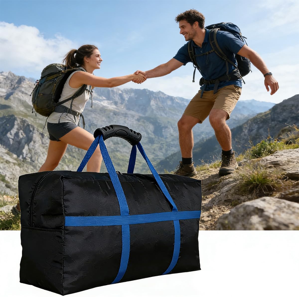 Large Duffle Bag for Travel - 60-inch Heavy Duty Extra Large Sports Duffle Bag with Upgrade Zipper, Sturdy & Water Resistant Long Duffle Bag for Camping Moving (Black) (56"X 15"X 27")