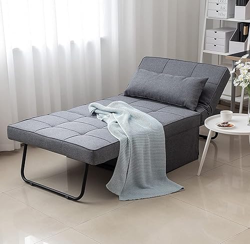 Miniatura 24 de Sofá cama estilo otomana plegable multifuncional 4 en 1, de lino transpirable, con silla convertible moderna de respaldo ajustable, para sala de
