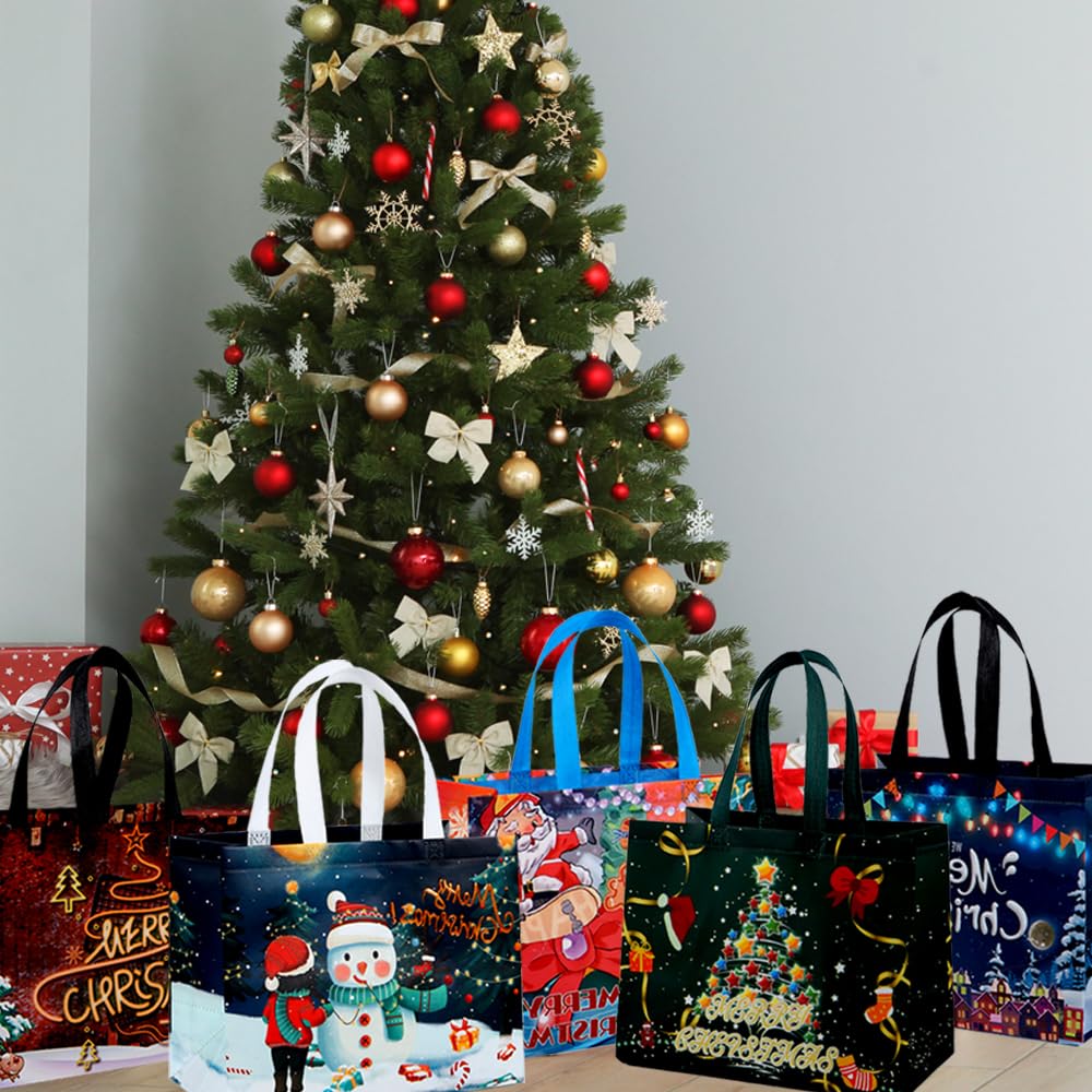 4 Pack Christmas Reusable Grocery Bag,Large Tote Bag With Handle, Gift - View #9