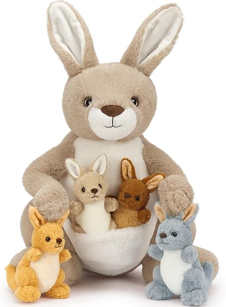 MorisMos Kangaroo Teddy with Babies inside, Lifelike Cuddly Kangaroos Stuffed Animal Plush Soft Toys, Kawaii Presents for Kids Girls Boys Birthday Party Decoration (52 cm) - 5