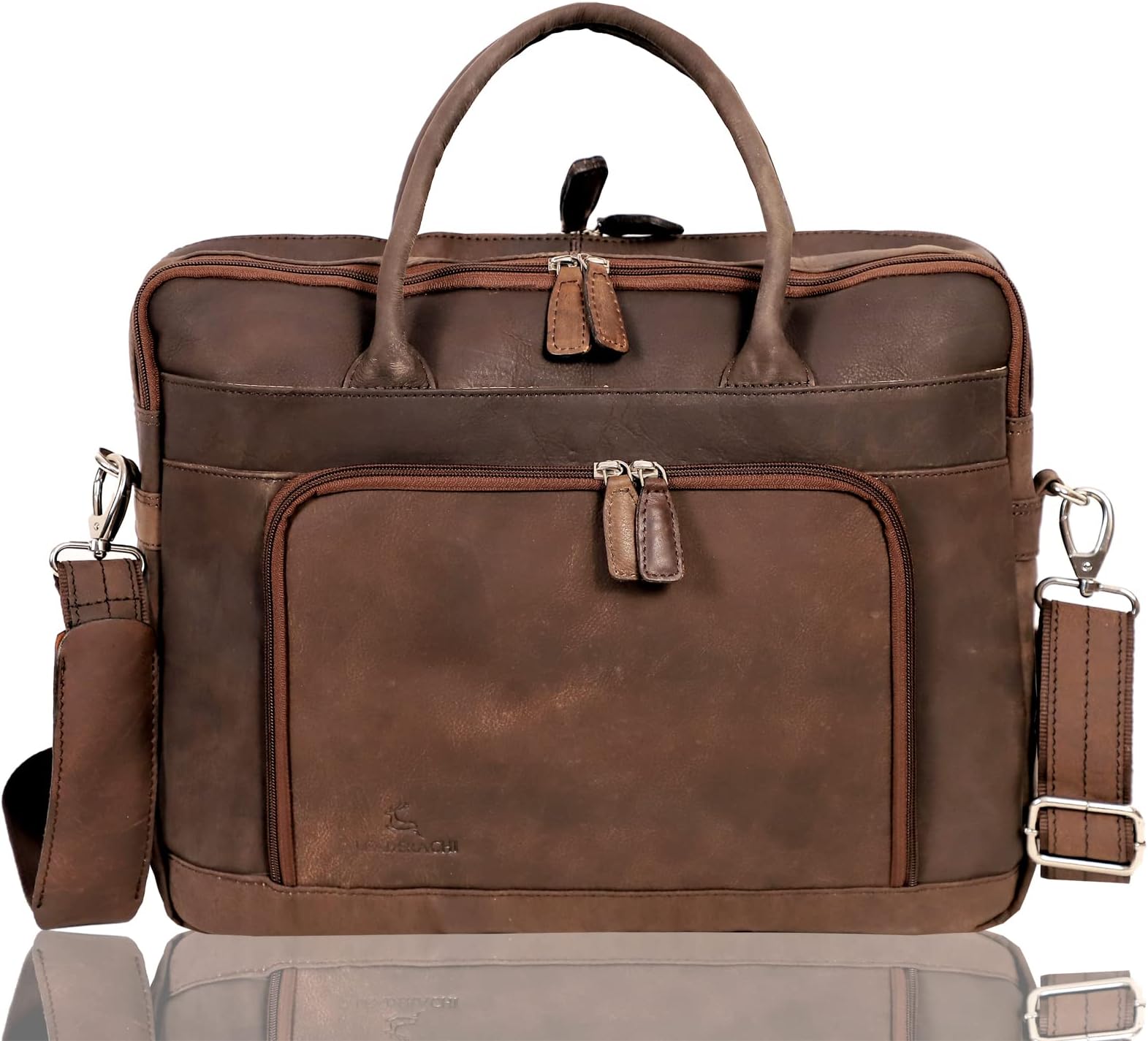 LEADERACHI Vintage Sahara Dark Brown Leather Messenger Bag For Mens.