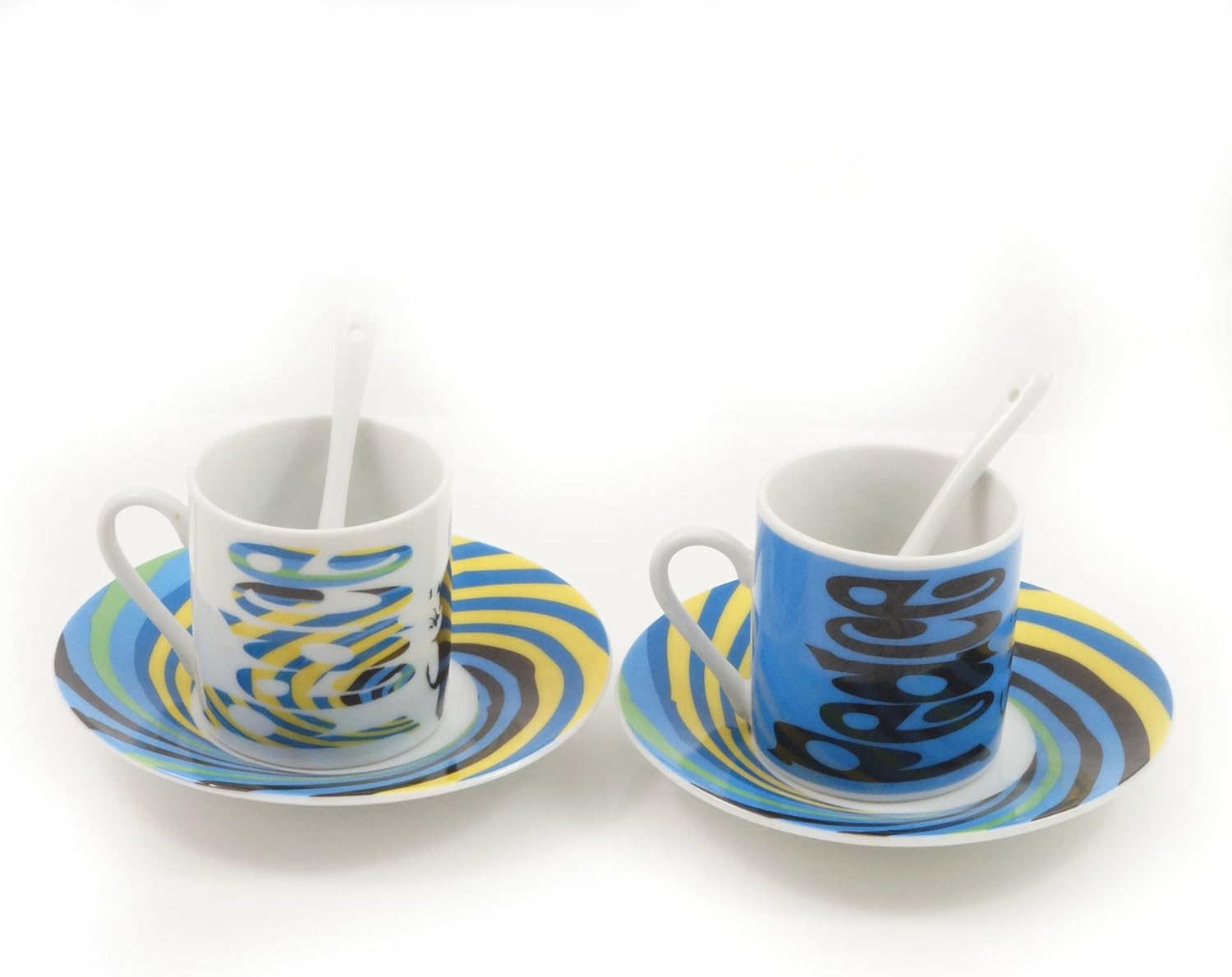 Groovy Peace & Love Espresso Set Two 80cc Espreso Cups & Saucers with