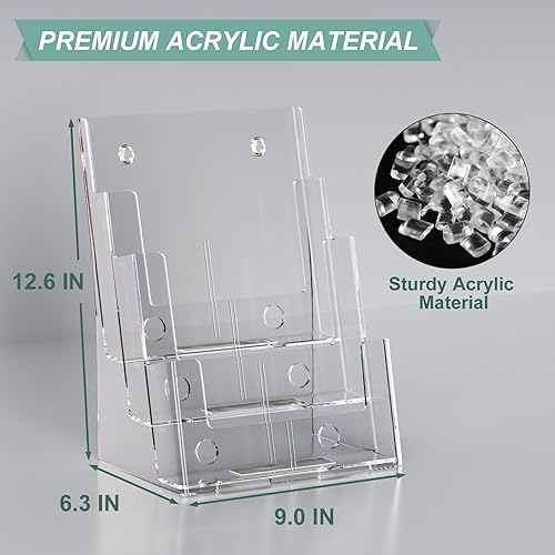 Miniatura 10 de Soporte acrílico para folletos de 8.5 x 11 pulgadas, soporte transparente de 4 niveles para folletos con divisor extraíble para folleto triple de 4