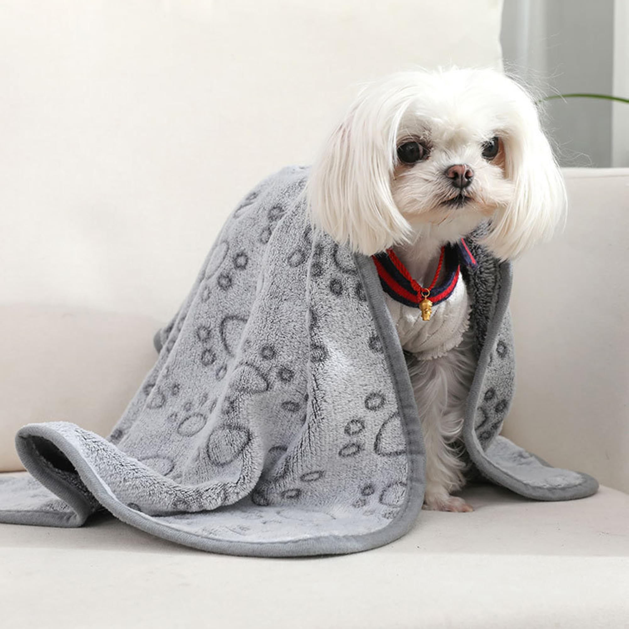 Lot de 2 couvertures apaisantes et polyvalentes lavables à motif de pattes pour chien et chat de petite et moyenne taille (200 x 160 cm)