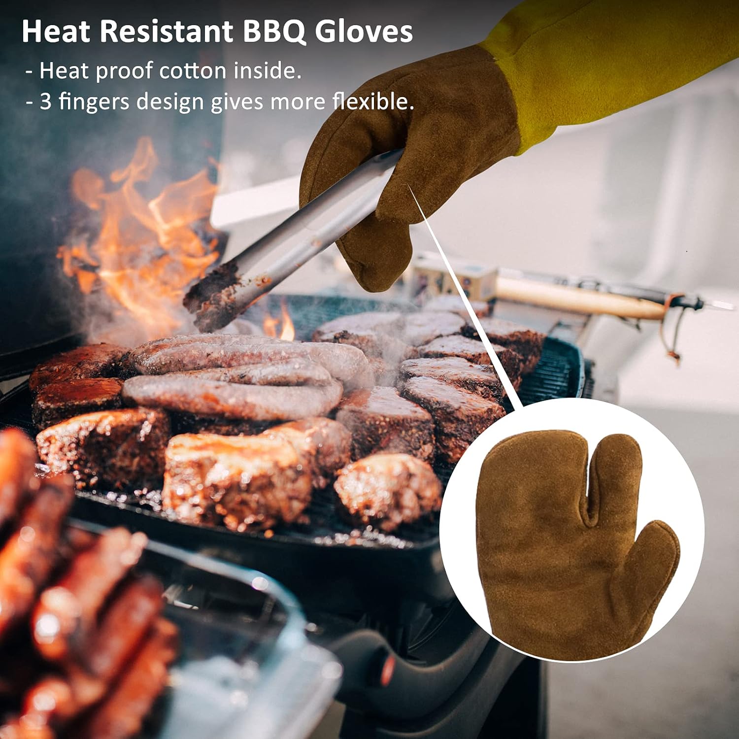 Oven Mitts 17 inches, 1472℉ Leather BBQ Gloves Heat/Fire Resistant, Mitts for Oven/Grill/Stove/Animal Handling Gloves, Cooking Kitchen Gloves Safer Natural Cowhide, Insulated Long Safety Grill Gloves : Patio, Lawn & Garden