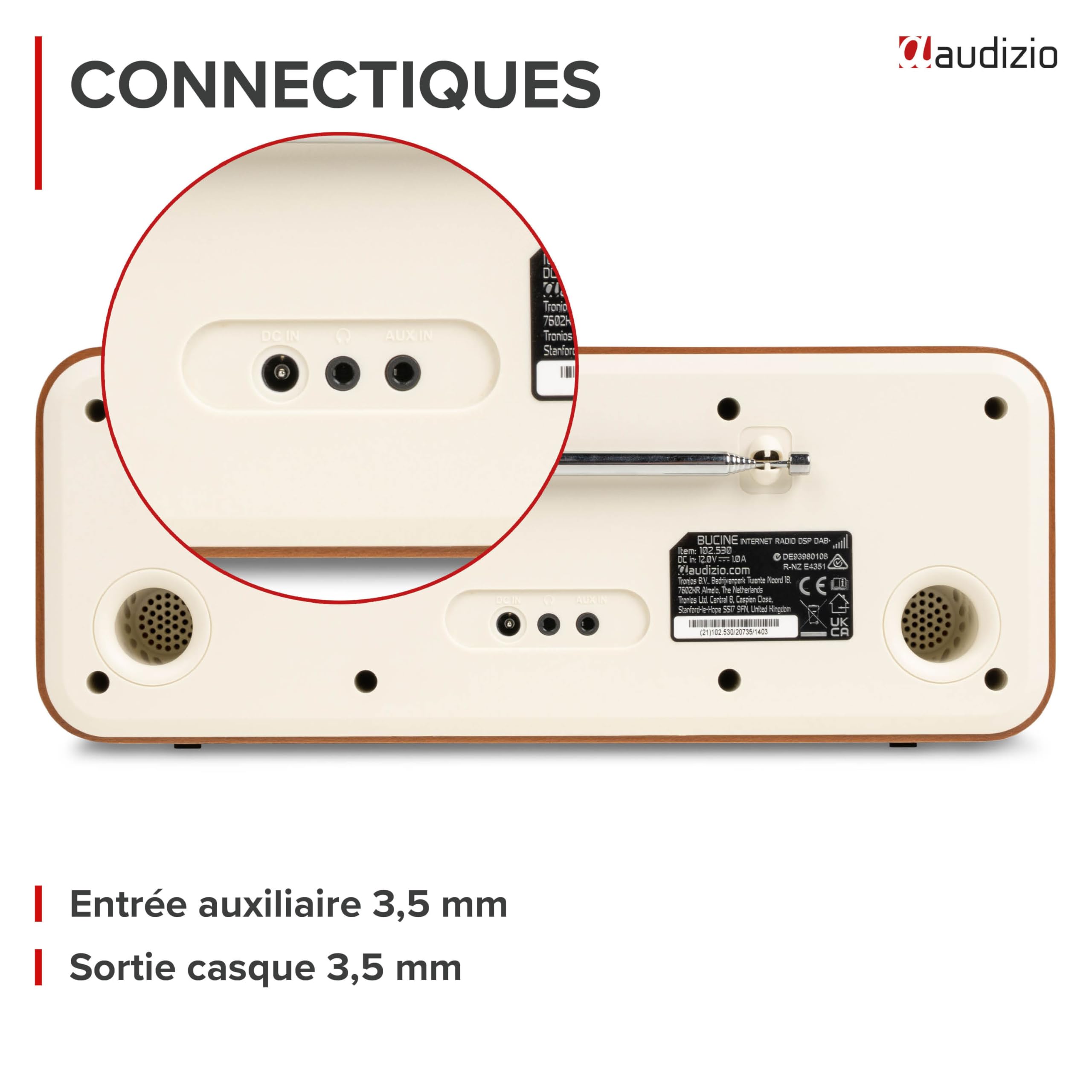 Audizio Bucine Radio Internet WiFi Dab+ FM BT 40W, Radio Numérique Stéréo avec Écran Couleur, Télécommande, Alarme Et Minuterie, Design Crème Élégant Maison
