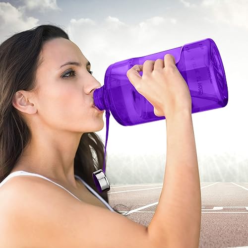 Miniatura 6 de Natureworks HydroMATE botella de agua con frases motivacionales de 1 galón con marcas con horarios, contenedor grande sin BPA con popote y asa,