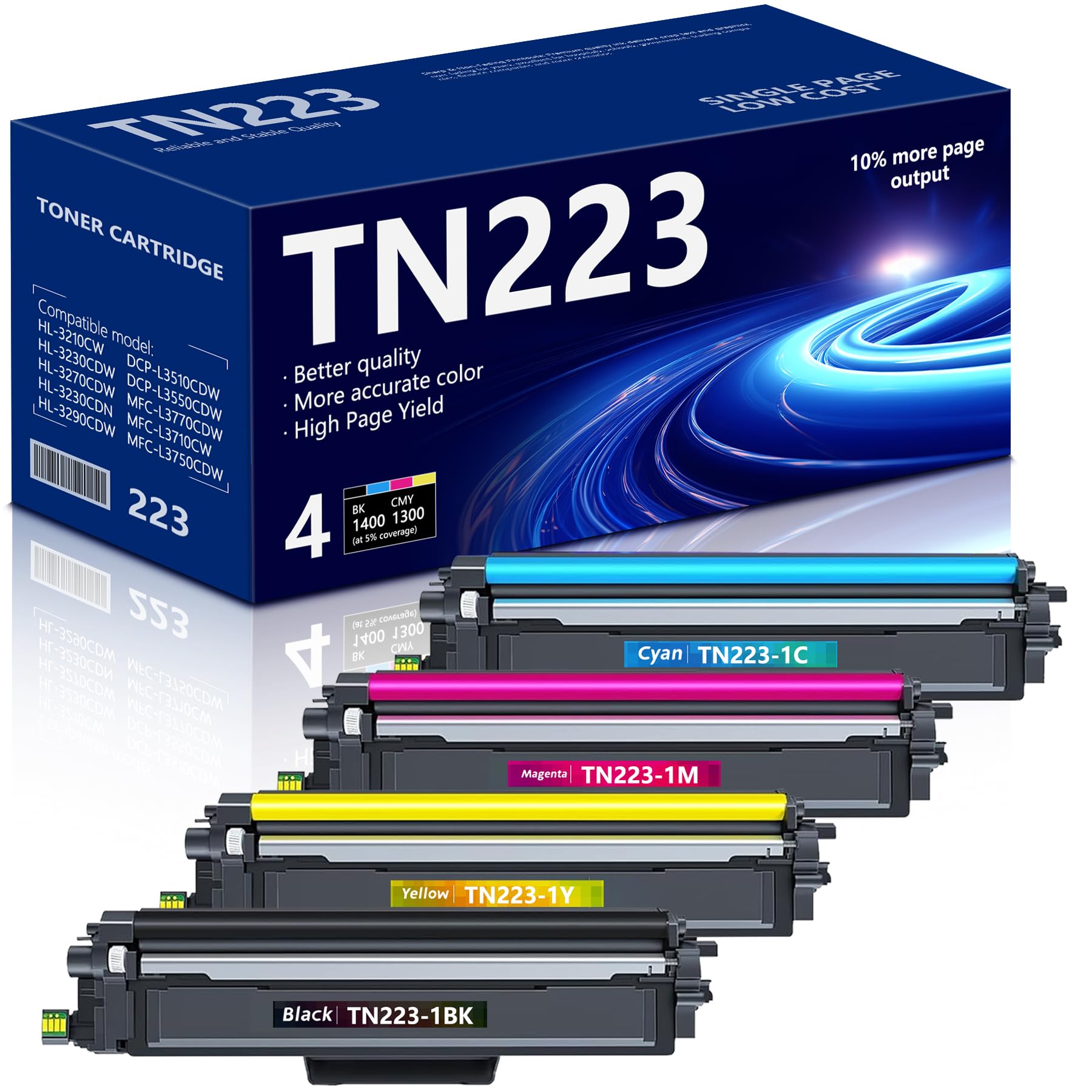 TN223 TN-223BK/C/M/Y Toner Cartridge Replacement for Brother TN 223 Black, Cyan, Magenta & Yellow Toner MFC-L3750CDW MFC-L3770CDW HL-L3290CDW
