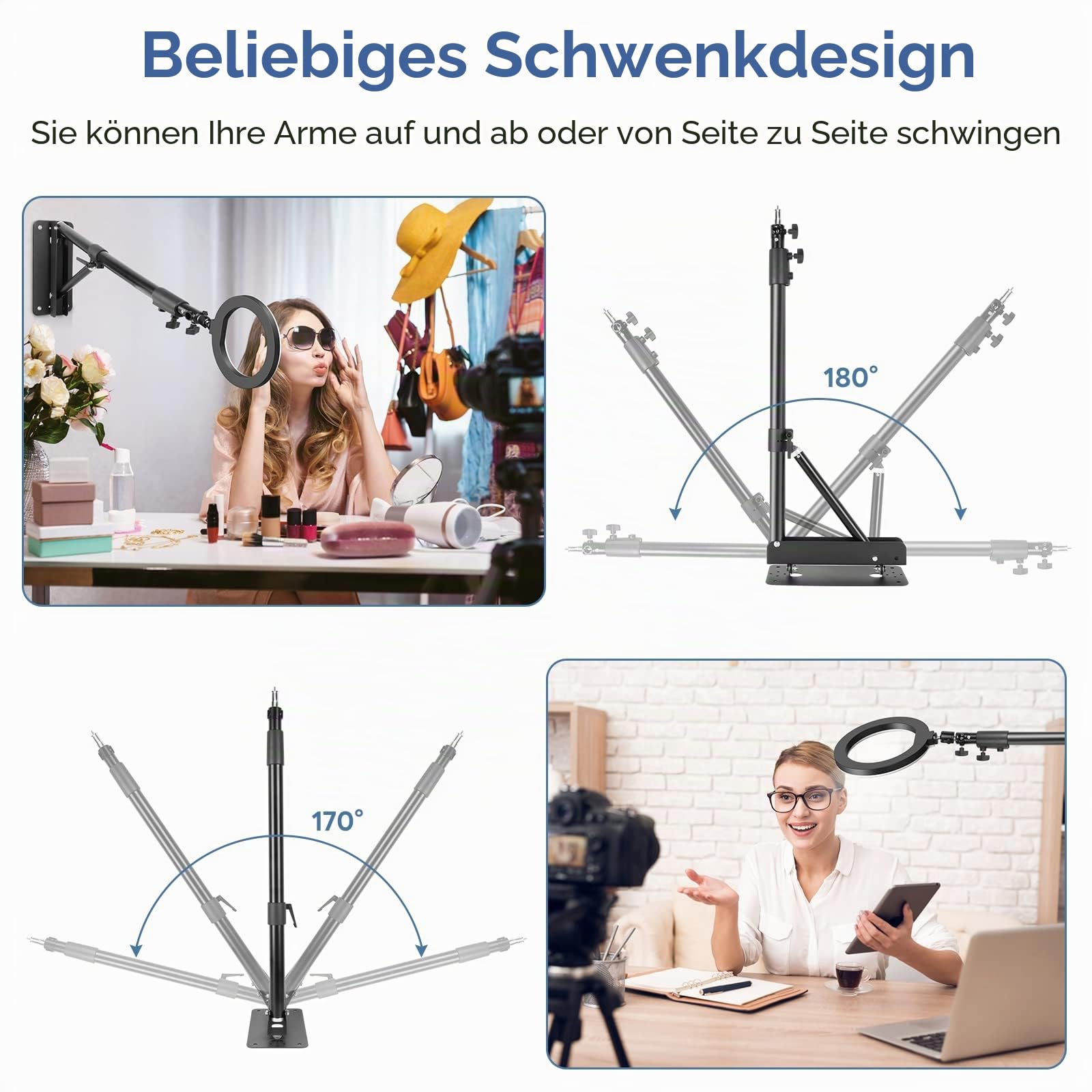 Wall Mount Triangle Boom Arm, 180º Flexible Rotation, for Photography Strobe Light, Monolight, Softbox, Umbrella, Reflector and Ring Light, 180º Flexible Rotation, 180º Flexible Rotation