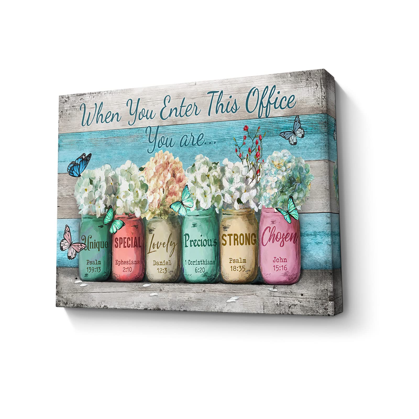 Parylore Inspirational Wall Art for Office Canvas Print Wall Decor, When You Enter This Office Painting, Marson Jars With Butterflies Picture Framed Modern Artwork for Office Home Decor 12x16 In