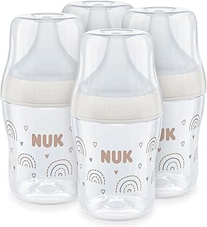 NUK Perfect Match Babyflaschenset | Ab 0 Monate | Passt sich dem Baby an | Temperature Control | Anti-Colic | 150 ml | BPA-frei | Silikontrinksauger, Small | Regenbogen | 4 Stück