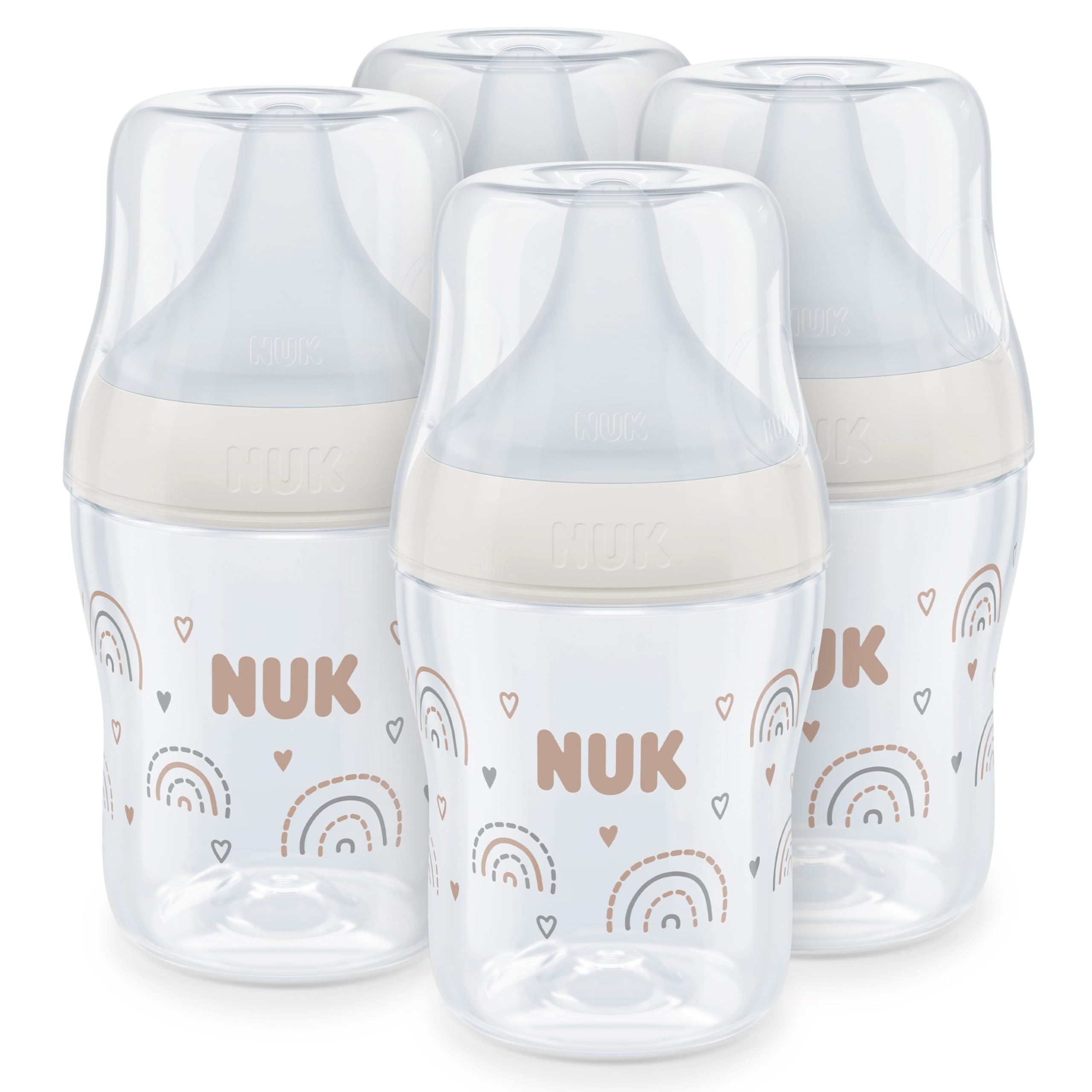 NUK Perfect Match Babyflaschenset | Ab 0 Monate | Passt sich dem Baby an | Temperature Control | Anti-Colic | 150 ml | BPA-frei | Silikontrinksauger, Small | Regenbogen | 4 Stück