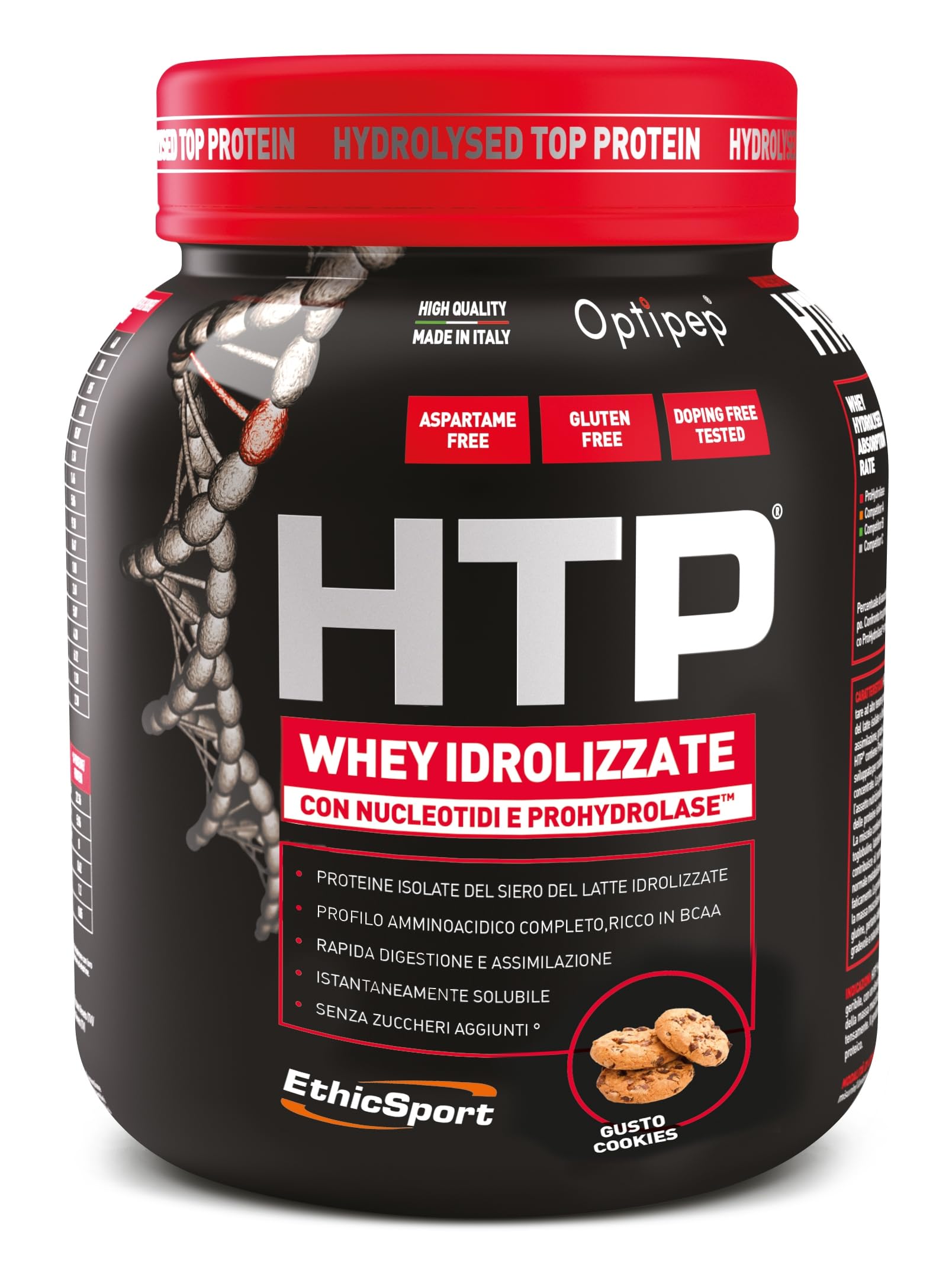 EthicSport HTP – Proteine isolate e idrolizzate Optipep con ProHydrolase e nucleotidi – Supporto alla massa muscolare – 750 g - doping free tested* - Gusto Cookies