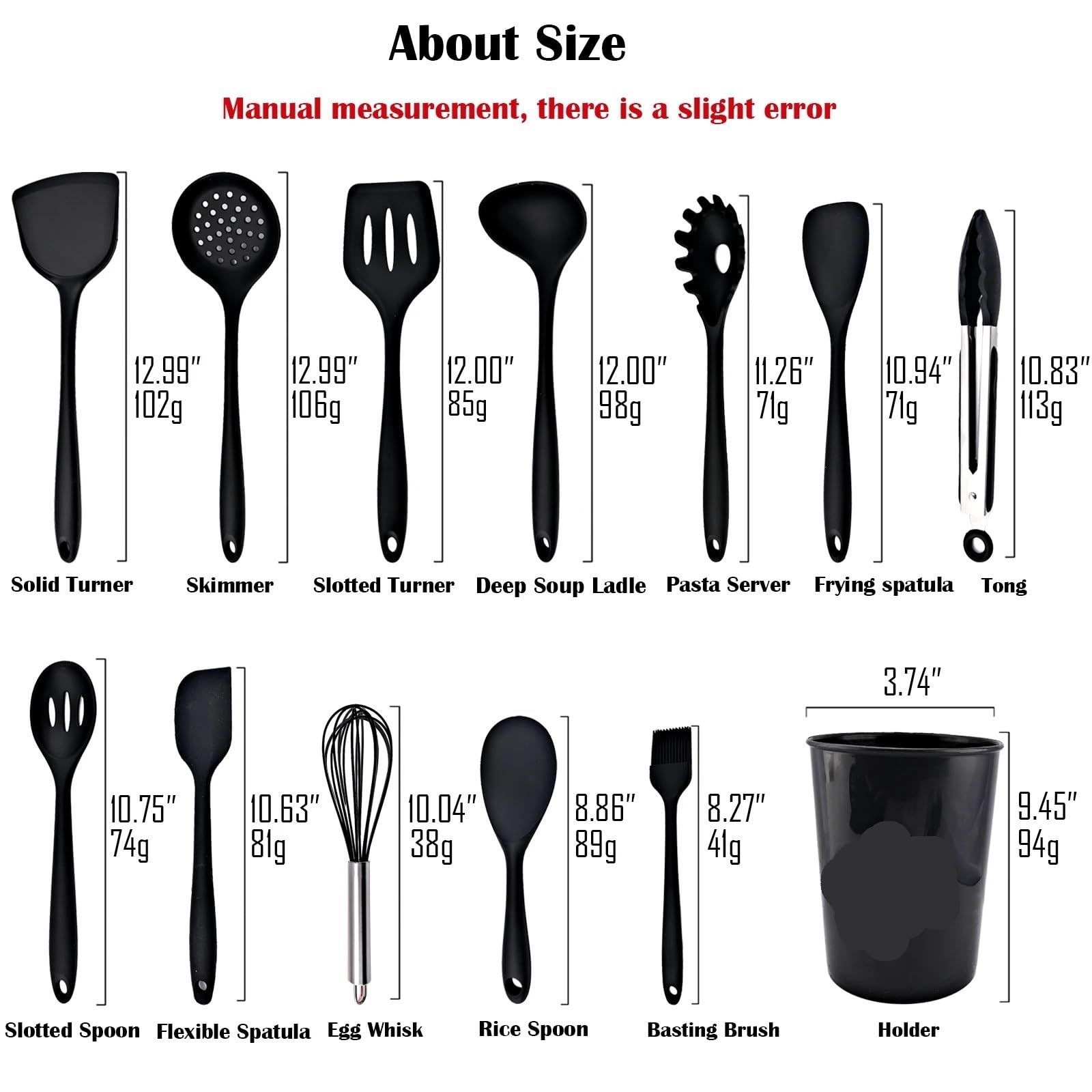 Silikon Küchenhelfer Set Schwarzes Silikon-Kochutensilien-Set, antihaftbeschichtet, Spachtel, Schaufel, Suppenlöffel(6Pcs Set)