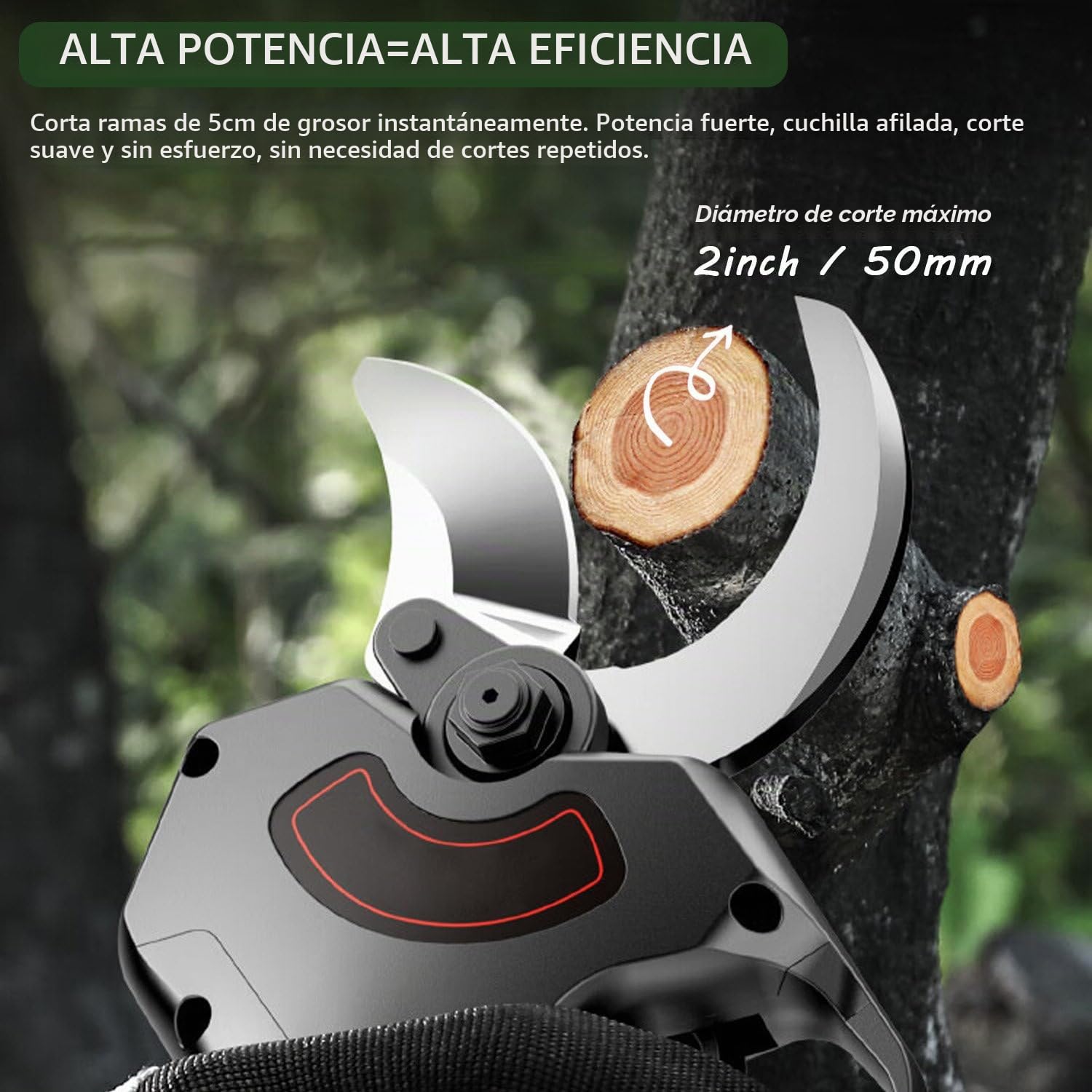 Tijeras De Podar Telescópicas, Eléctricas E Inalámbricas De 50mm con Pértiga De 1.3-2.1M Y 2 Baterías De 4500 Mah, Ideales para Viñedos, Olivos Y Jardinería.