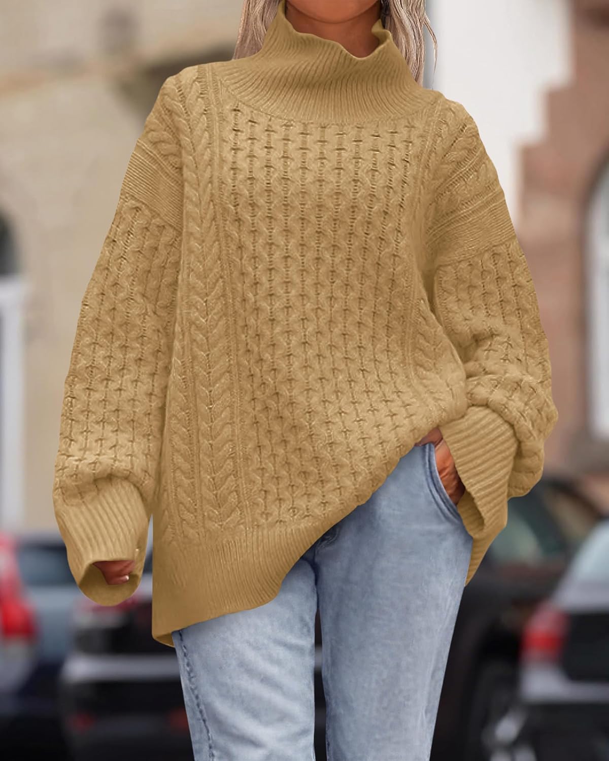 BTFBM Casual Women Fall Sweaters 2025 Long Sleeve Turtleneck Ribbed Knit Pullover Loose Cable Knit Sweater - Image 2