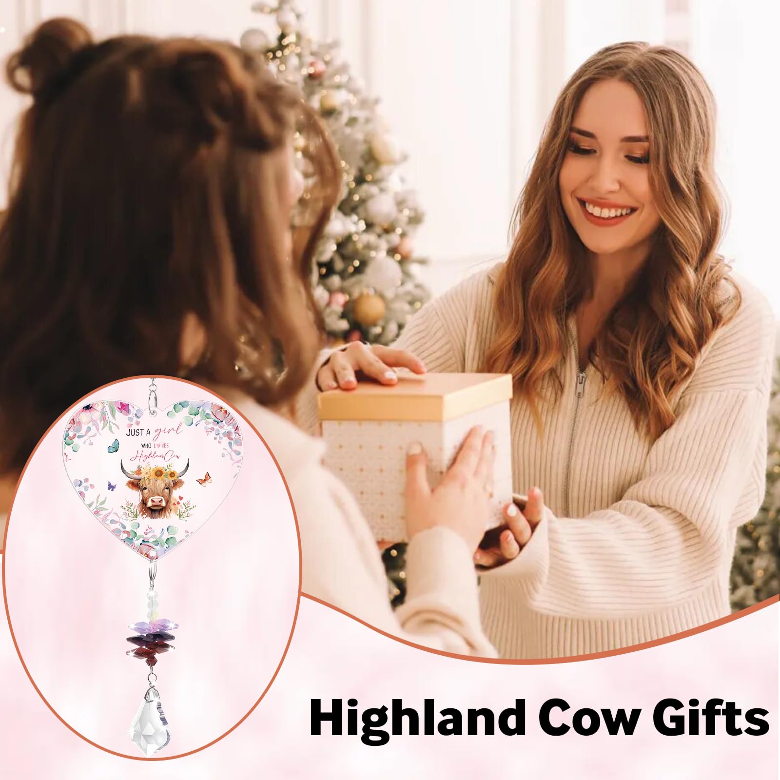 Highland Cow Gifts For Women, Crystal Suncatcher, “Just A Girl Who Loves”Highland Cow Ornaments, Scottish Gifts, For Cows Lover Christmas Birthday Party Graduation — view 2