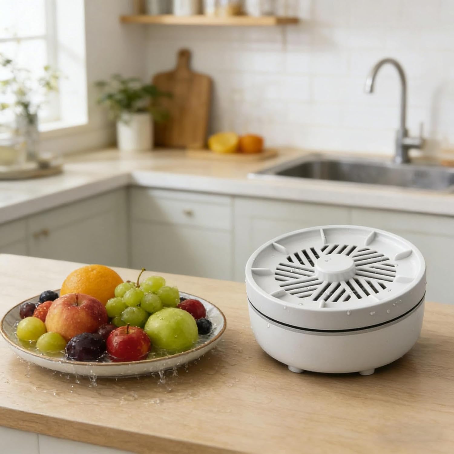 Fruit and Vegetable Washing Machine, Portable USB Wireless Veggie Wash with Purification Technology – Waterproof Fruit Cleaner for Fresh Produce, Berries, Seafood, Electrolysis Cleaner (White)