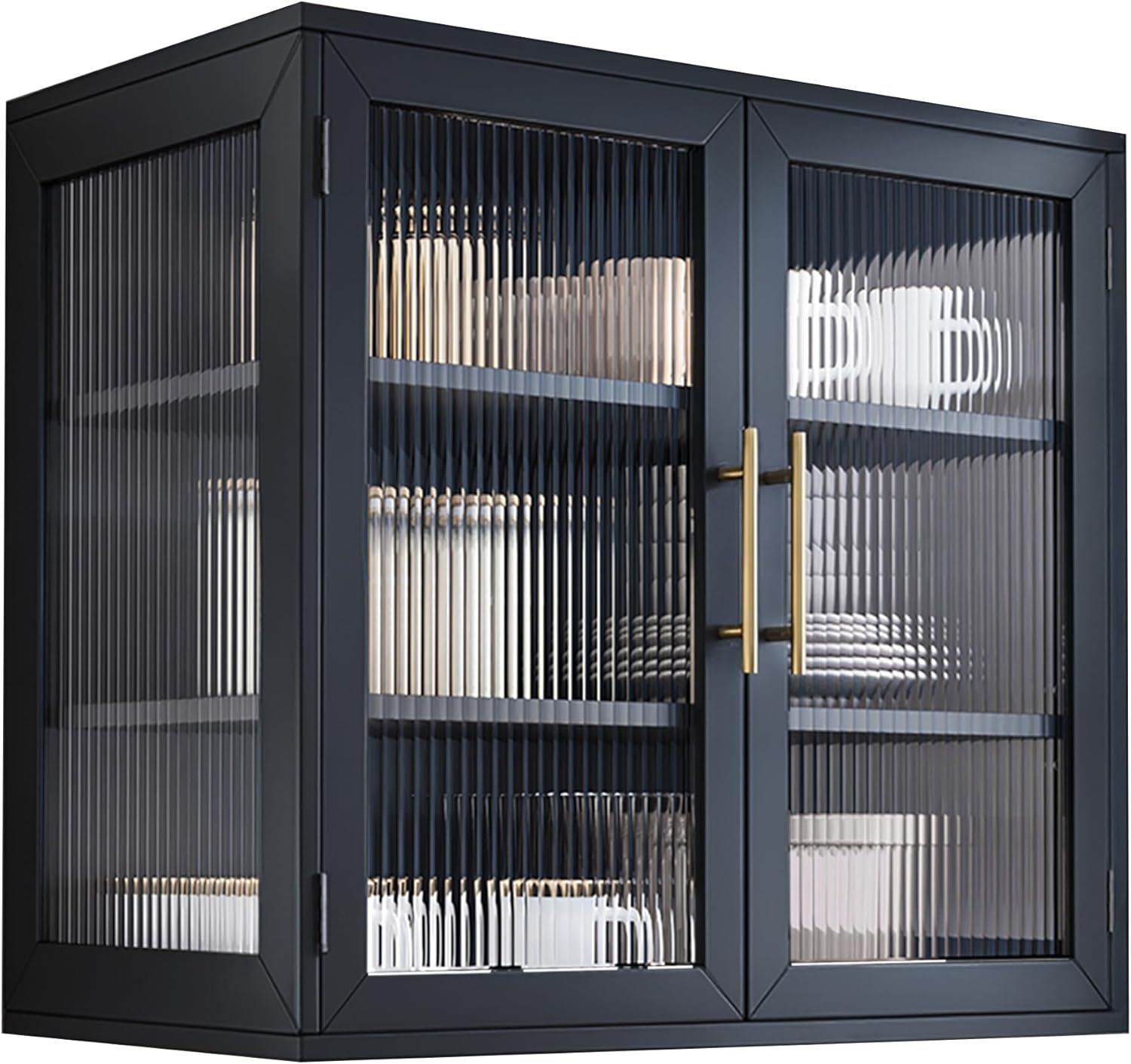 NEWOWNDS Bathroom Wall Cabinet Set,Wall Mounted Cabinet with Glass Doors,Wall Storage with Adjustable Shelves for Kitchen and Laundry Room (Black, 27.5" W X 3pcs)