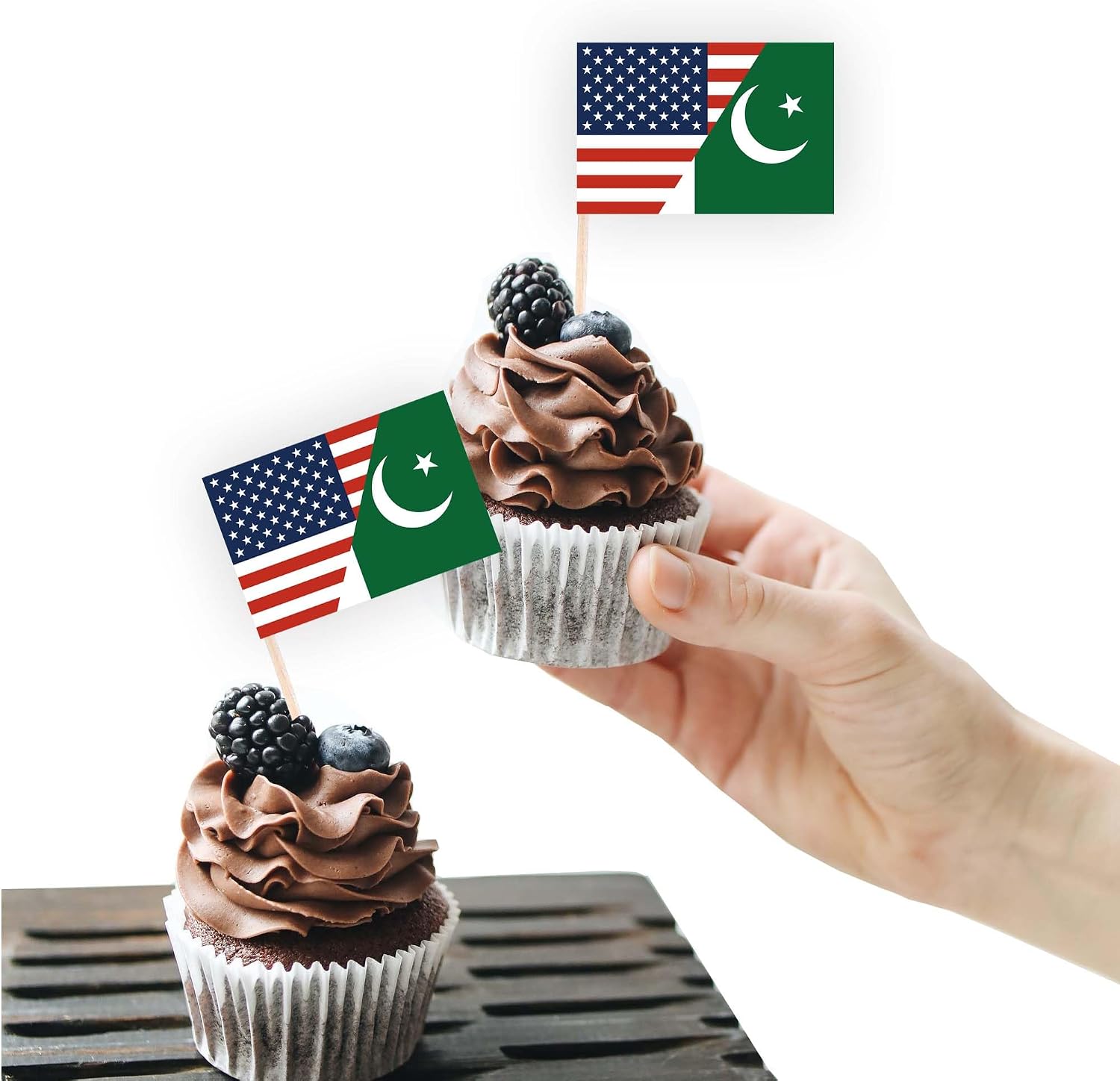 100PCS Pakistan America Friendship Flag Cake Topper,Pakistani America Cupcake Stand For Party Decoration Supplies