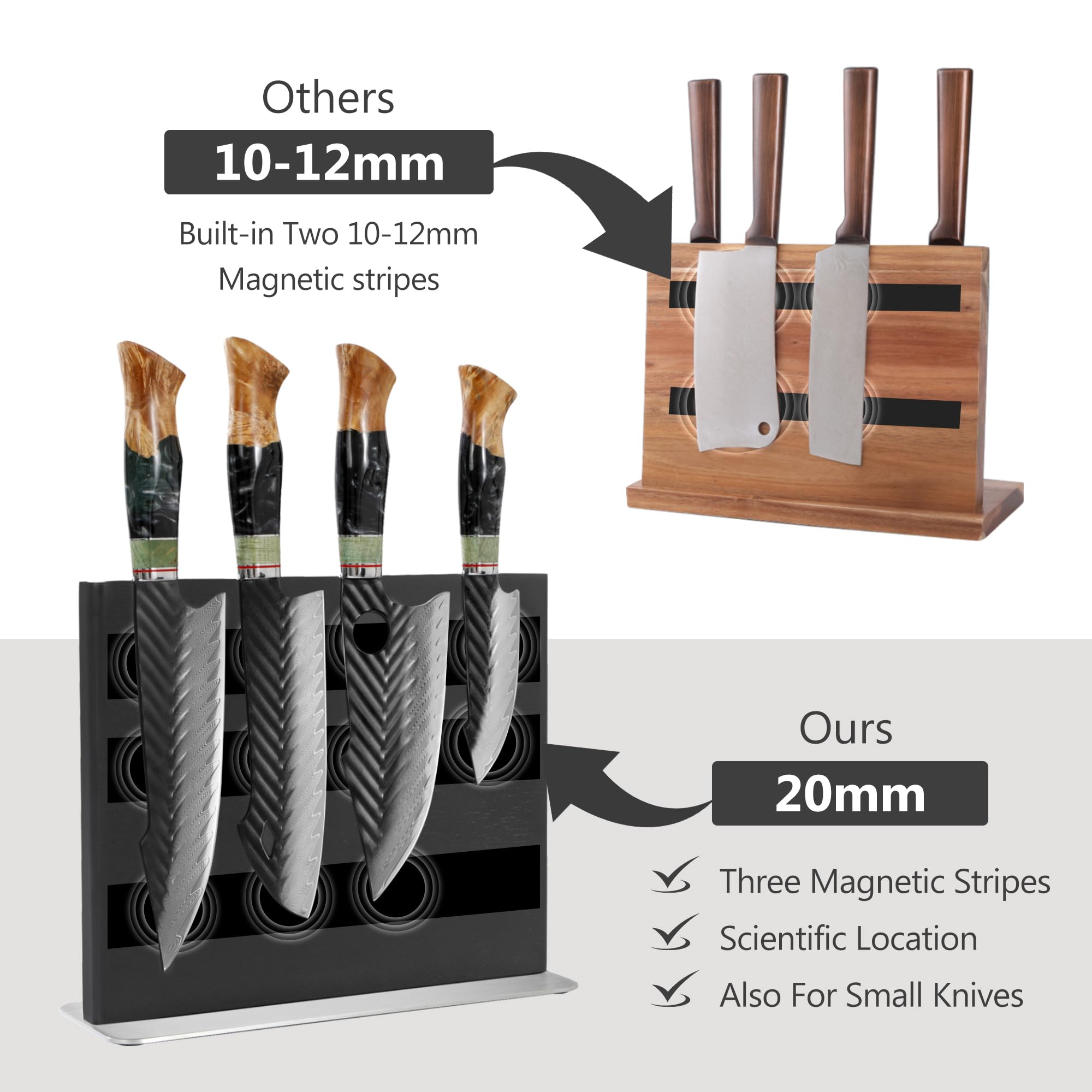 WILDMOK Supporto magnetico per coltelli, ceppo magnetico per coltelli a doppia faccia, in legno di frassino, supporto magnetico per riporre coltelli multiuso, 27,9 x 23,9 cm
