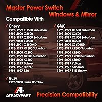 Vista 3 de Interruptor maestro de ventanas con control de espejo del lado del conductor y del pasajero de 2 puertas, compatible con Chevy GMC C1500 C2500 C3500