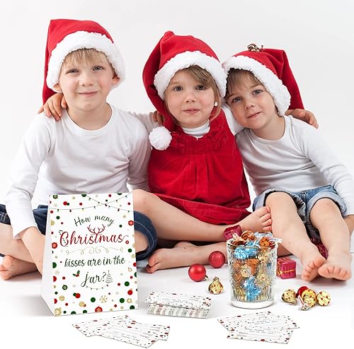 Miniatura 7 de Juego de fiesta de Navidad, con texto en inglés "How Many Kisses", decoración de despedida de soltera, incluye 1 letrero de pie y 50 tarjetas de