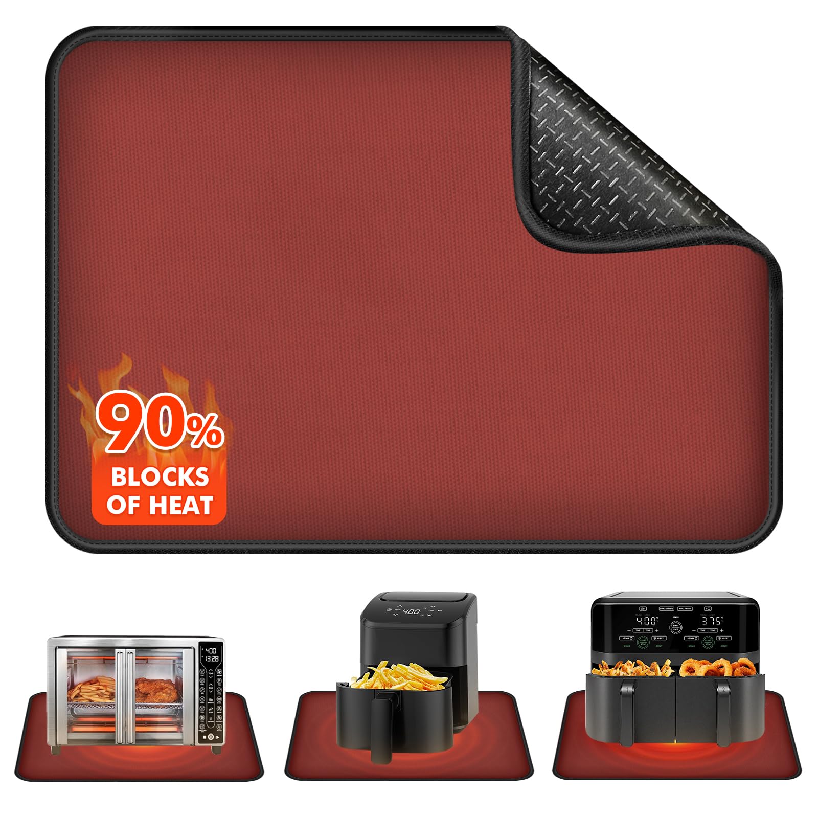 Non-slip Air Fryer Mats for Countertop, 2mm Thick, 14x12 in, Red