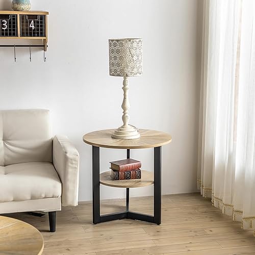 Miniatura 6 de Gexpusm Mesa auxiliar redonda para sala de estar, mesita de noche pequeña de madera, mesita de noche para espacio pequeño dormitorio apartamento (25
