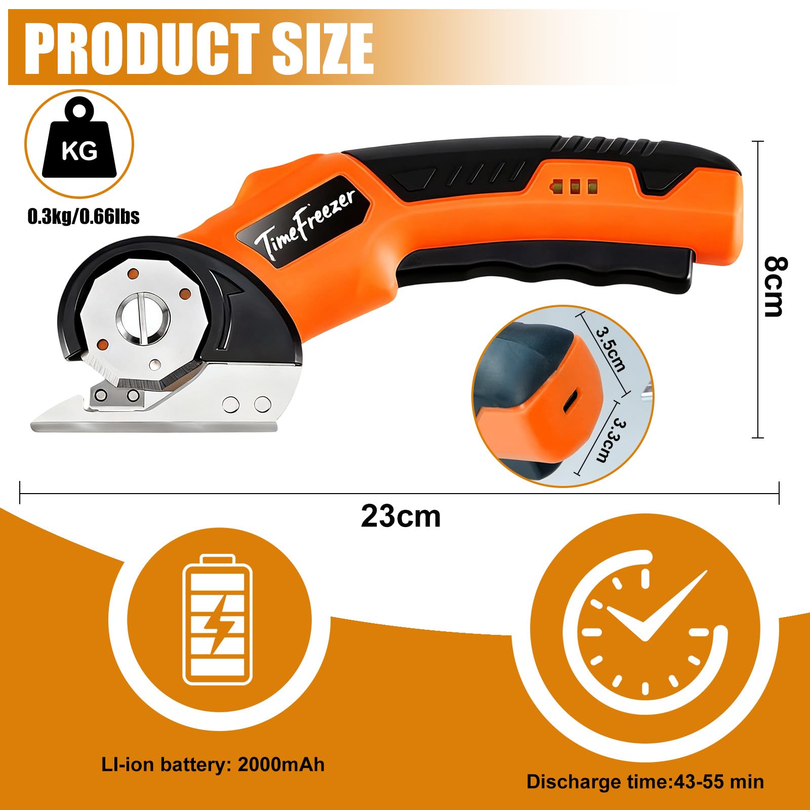 Cortador de cartón eléctrico, ancho 3,3 cm, longitud 23 cm, tijeras de cartón recargables adecuadas para parper, caja, cuero, tela, alfombra, ampolla de plástico, bloqueo de seguridad y luz LED