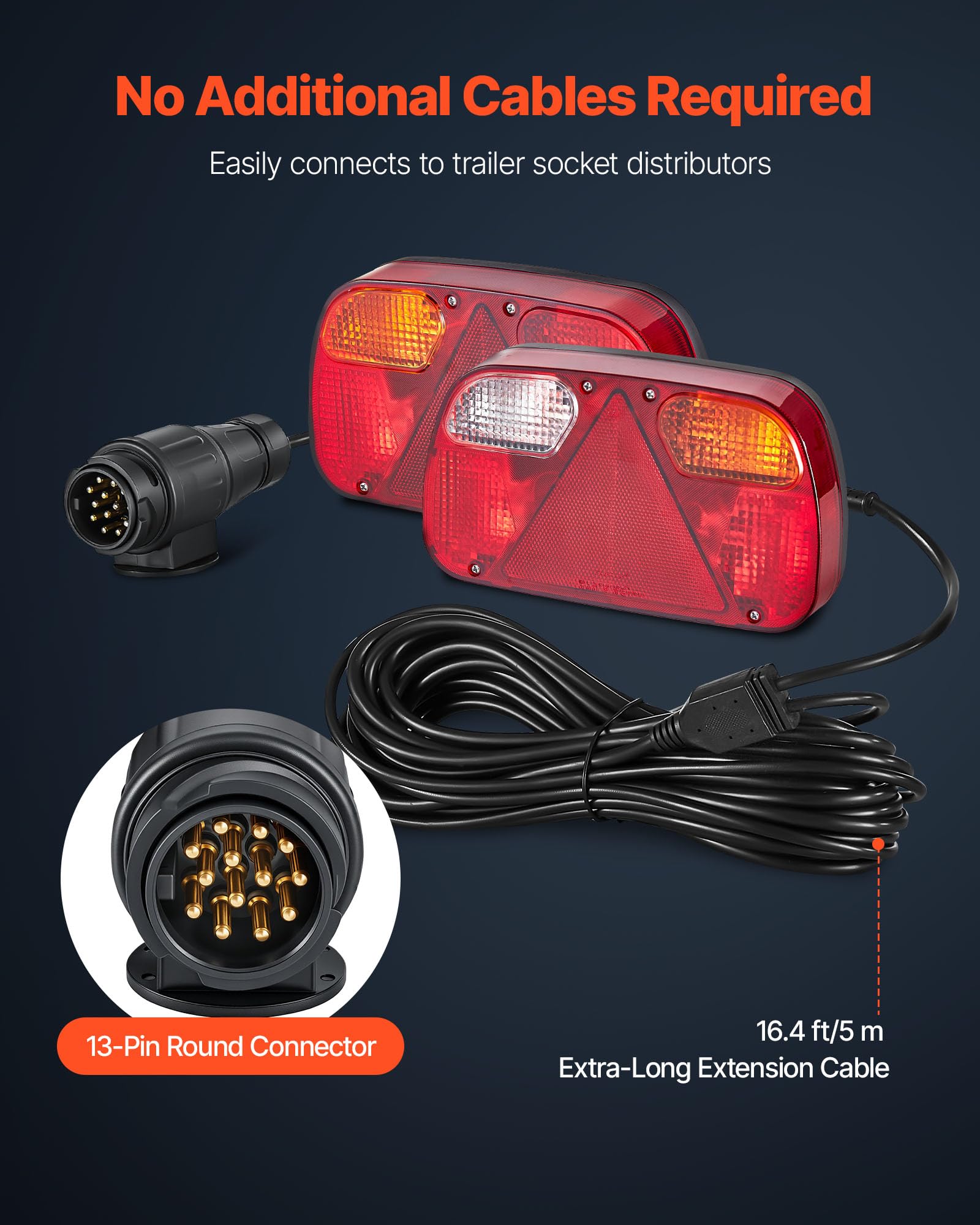 VEVOR Anhängerlichter Anhängerleuchten 2 Stk. mit 6 Modi (Bremslicht/Blinker/Rücklicht/Kennzeichen/Rückfahrscheinwerfer/Nebelscheinwerfer), Anhängerbeleuchtungsset mit Kabelbaum für Lkw