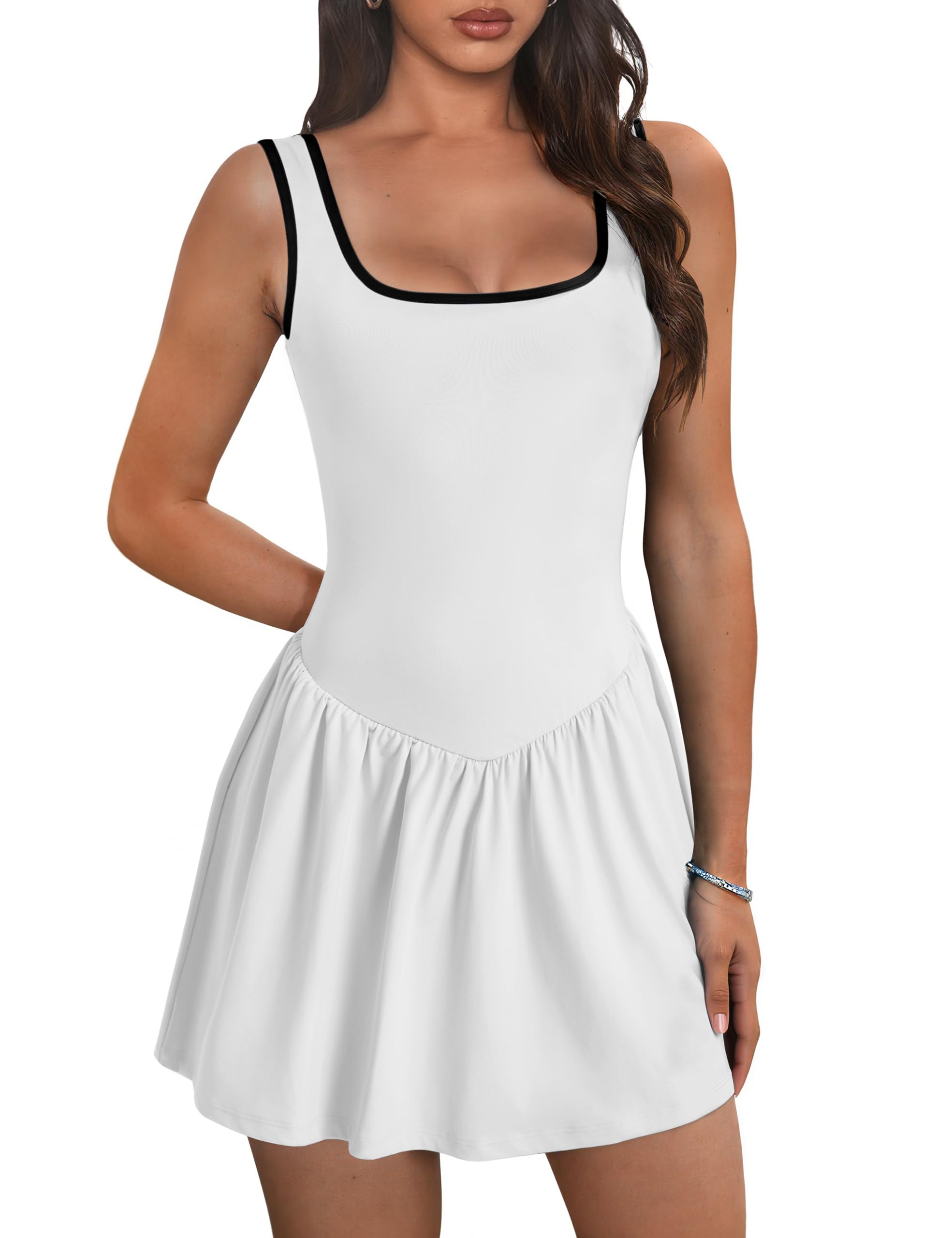 Desol Athletic Dress for Women Square Neck Sleeveless Built in Shorts with Pockets Tennis Dress Golf Active Workout Dress — view 9