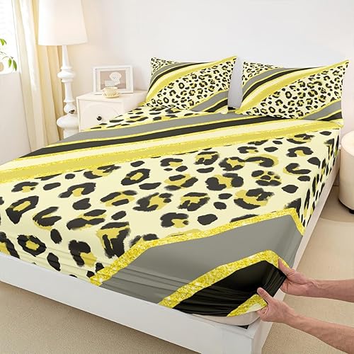 Miniatura 4 de Juego de sábanas de 4 piezas con estampado de leopardo para niños, tamaño King, diseño abstracto de piel de guepardo, decoración de habitación para