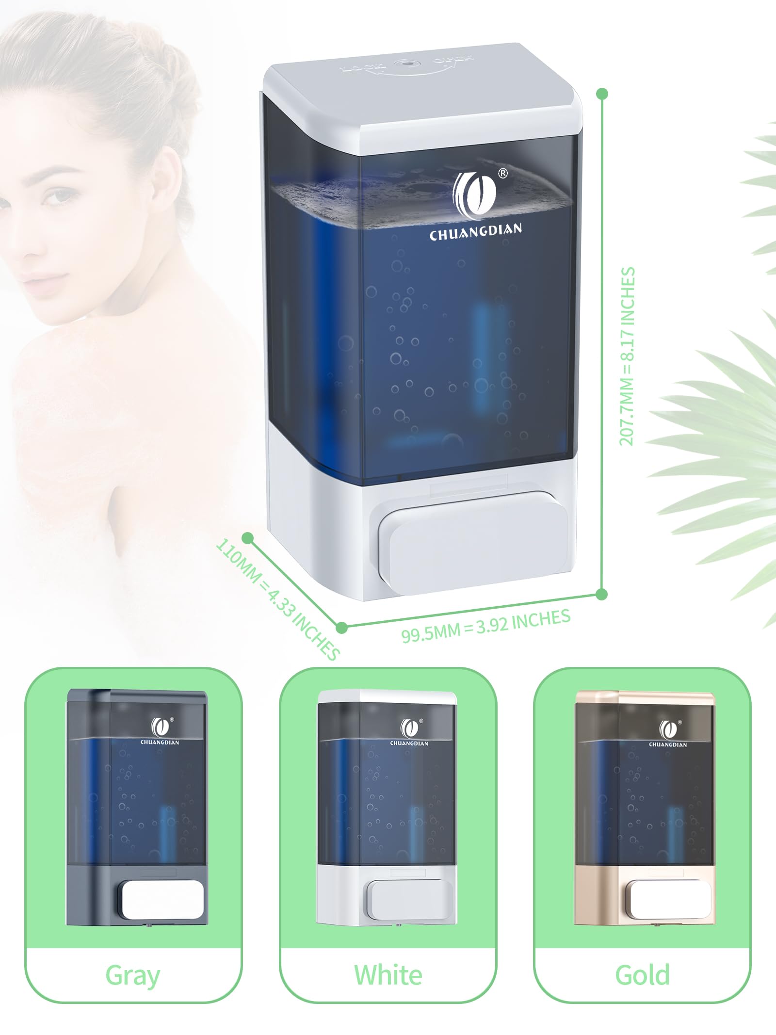 Dispenser Sapone Muro Manuale 1000 ML, Dispenser Sapone Liquido per Cucina Bagno Doccia Shampoo Bagnoschiuma Ristoranti Hotel Ospedali Studi Professionali Palestre,Senza Pugni, Bianco Perla