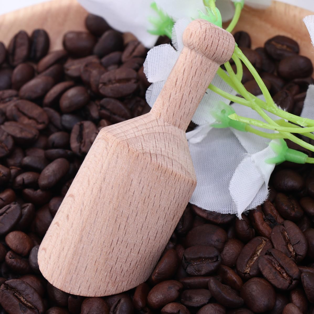8pcs Wooden Tea Scoop for Coffee and Tea, Flat Handle Beech
