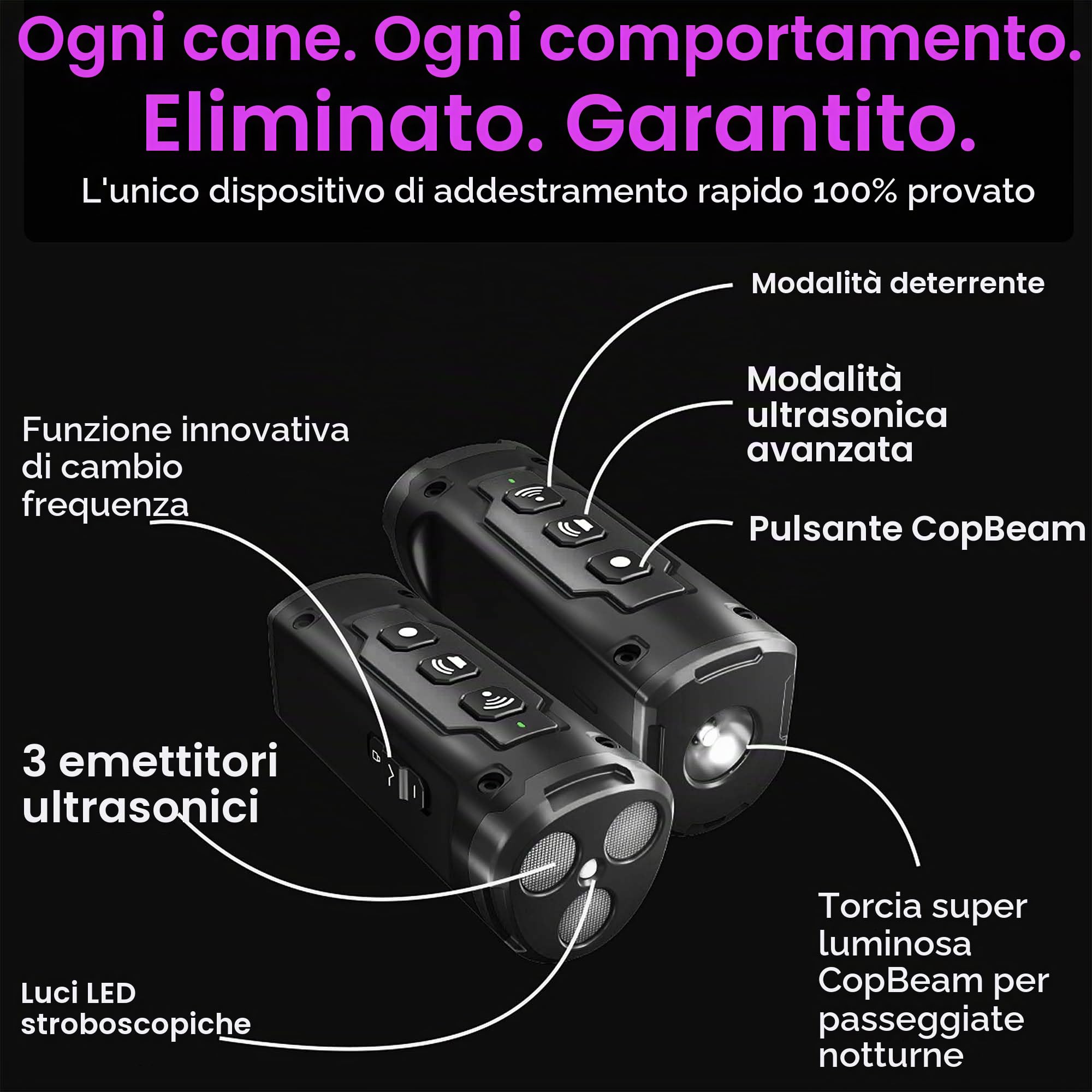 Dispositivo antiabbaio per cani con 3 emettitori a ultrasuoni, portata 15,2 m, dispositivo deterrente professionale per cani che smettono di abbaiare del cane, miglior strumento portatile per