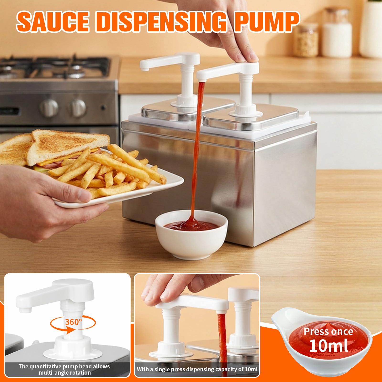 4L Ketchup Spender - Saucenspender Pumpstation, Tropffrei, 30 ml pro Pumpstoß, Ideal für Ketchup, Mayo, Senf, Gastro Saucen-Spender, 2X 2L