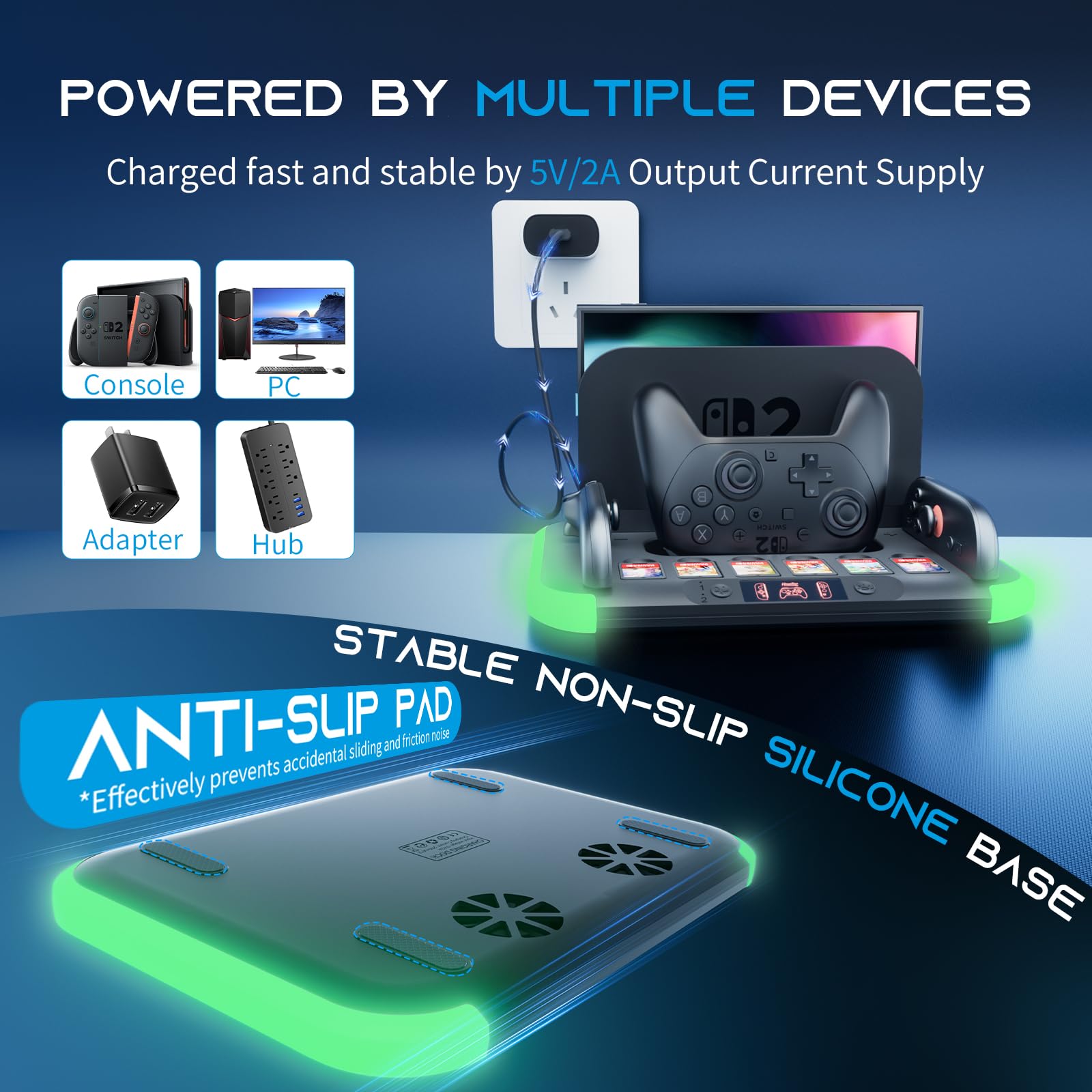 HEYSTOP Switch 2 Station con Dock di Ricarica Joycon per Ricaricare il Controller Nintendo Switch 2 Pro, Kit di Accessori per Riporre Switch 2 con Dock TV e 6 Alloggiamenti per Schede di Gioco