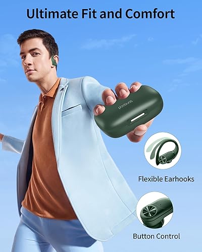 Miniatura 6 de PocBuds Auriculares Bluetooth inalámbricos 80 horas de reproducción, estuche de carga inalámbrica, pantalla digital, auriculares deportivos con