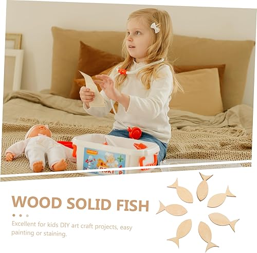 Miniatura 2 de EXCEART 100 piezas de peces sólidos de madera sin terminar, adornos de madera de mar, rebanadas de madera sin terminar, decoración para colgar en la